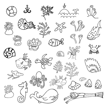 Big collection of summer and underwater iconsのイラスト素材