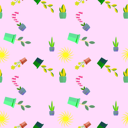 Foxgloves, flowers, sun, plants in potsのイラスト素材