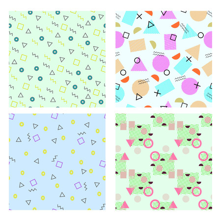 Memphis style geometric seamless pattern. Vector. Set of 4のイラスト素材