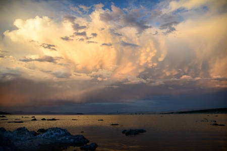 Dramnatic clouds at mono lake in landscape orientationの写真素材