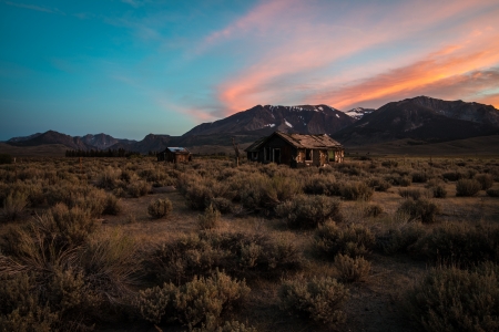 Abandoned shack in the Eastern Sierras outside of Lee Vining on 395 in California, shot in a horizontal orientationの写真素材