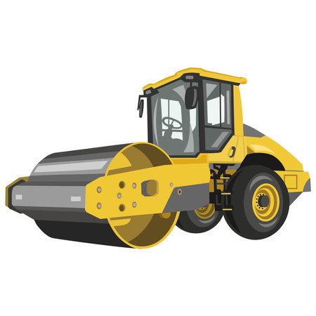 Yellow asphalt roller, steamroller, road roller vector image on white backgroundのイラスト素材