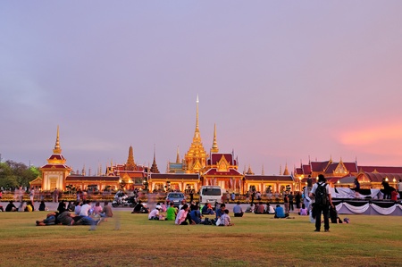BANGKOK - April 12  royal funeral pyre of HRH Princess Petcharat Ratchasuda at sanam luang during twilight on April 12, 2012のeditorial素材