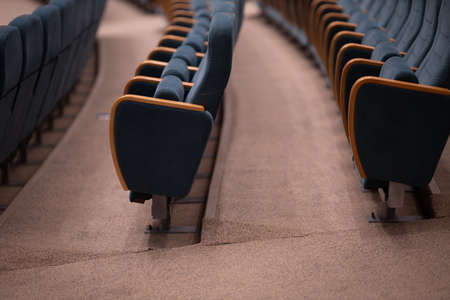 Gray velvet seats for spectators in the theater or cinemaの写真素材