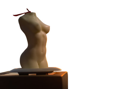 Candles female silhouette with a red bowの写真素材