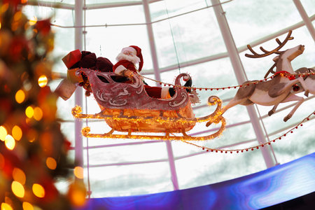 Background for design. New Year's decorations, toys and garlands in fabulous settings.の写真素材