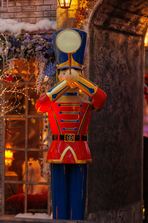 Background for design. New Year's decorations, toys and garlands in fabulous settings.の写真素材