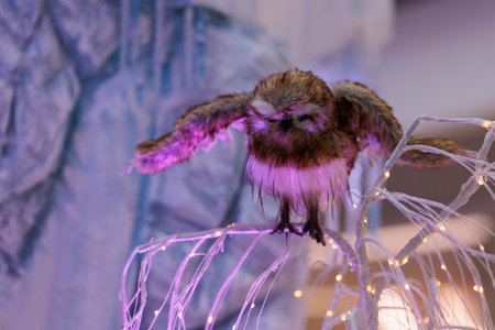 New Year's decorations, toys and garlands in fabulous settings. Toy animals for children in a public place.の写真素材