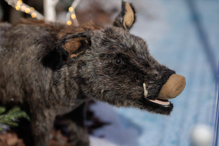 New Year's decorations, toys and garlands in fabulous settings. Toy animals for children in a public place.の写真素材