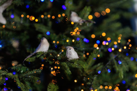 New Year's decorations, toys and garlands in fabulous settings. Toy animals for children in a public place.の写真素材
