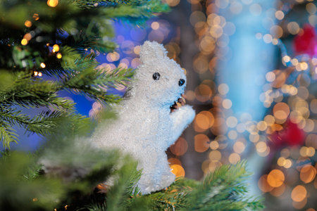 New Year's decorations, toys and garlands in fabulous settings. Toy animals for children in a public place.の写真素材