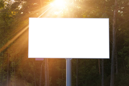 Background for design. Advertising billboard along the road in the city on an autumn sunny eveningの写真素材