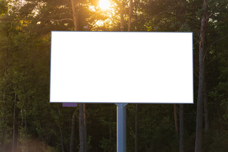 Background for design. Advertising billboard along the road in the city on an autumn sunny eveningの写真素材