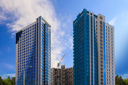 Cityscape, modern buildings on a summer day