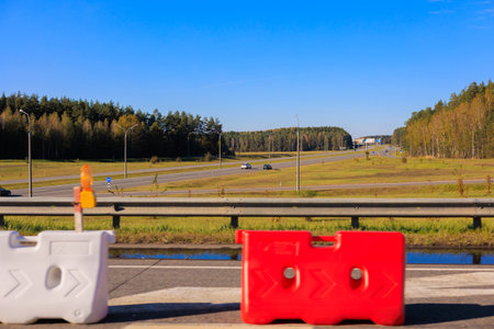 Road shoulder on an autumn day. Views of the landscape from the car window.の写真素材