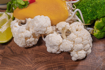 Cooking a dish, vegetables with shrimp and saucesの写真素材