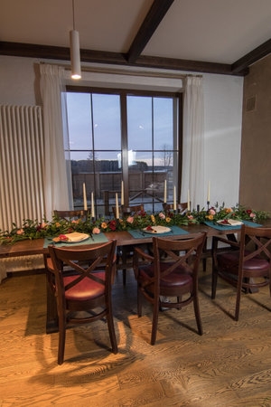 Decorative elements for festive events, home decorations. Festive table decorations, flowers and...