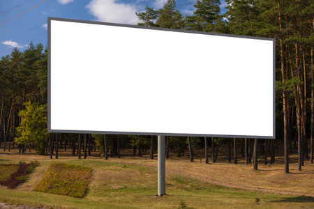Background for design, white billboards along roads in the summer dayの写真素材