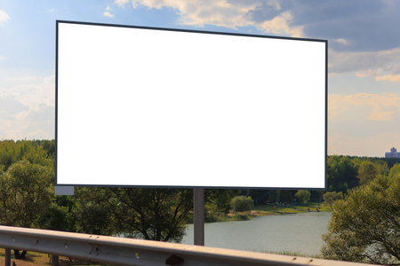 Background for design, white billboards on city streets and along roads in the summer dayの写真素材