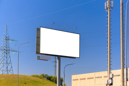 White billboard along the highway. Background for design and advertising.の写真素材