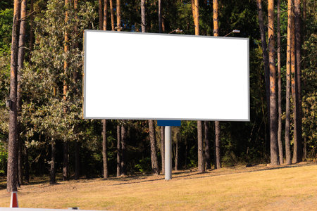 Background for design, white billboards along roads in the summer dayの写真素材