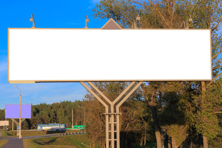 White billboard along the highway. Background for design and advertising.の写真素材
