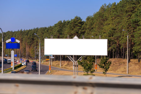 White billboard along the highway. Background for design and advertising.の写真素材