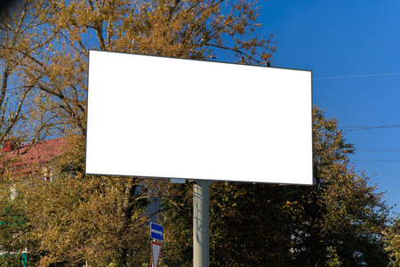 White billboard along the highway. Background for design and advertising.の写真素材