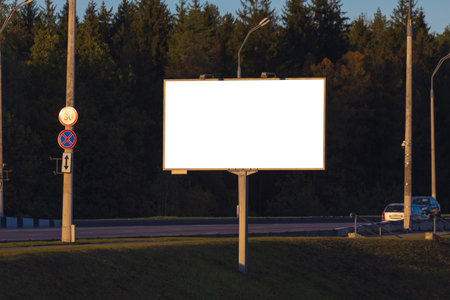 White billboard along the highway. Background for design and advertising.の写真素材