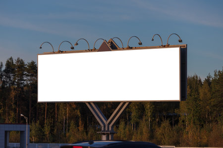 Background for design, white billboards on city streets and along roads in the summer dayの写真素材