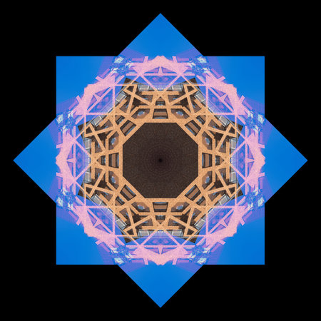 Abstract pattern, multi-colored kaleidoscope from photos modern buildings and houses