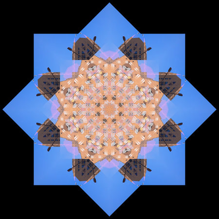 Abstract pattern, multi-colored kaleidoscope from photos modern buildings and housesの写真素材