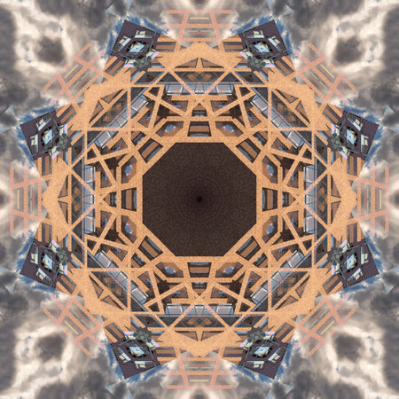 Abstract pattern, multi-colored kaleidoscope from photos modern buildings and houses