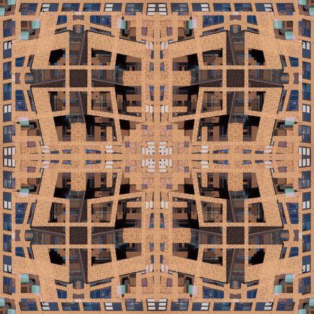 Abstract pattern, multi-colored kaleidoscope from photos modern buildings and housesの写真素材