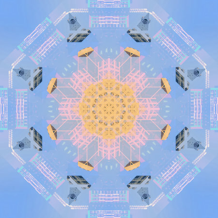 Abstract pattern, multi-colored kaleidoscope from photos modern buildings and housesの写真素材