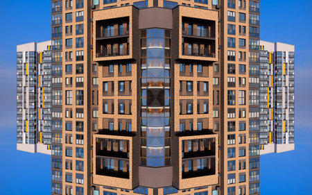 Abstract pattern, multi-colored kaleidoscope from photos modern buildings and housesの写真素材