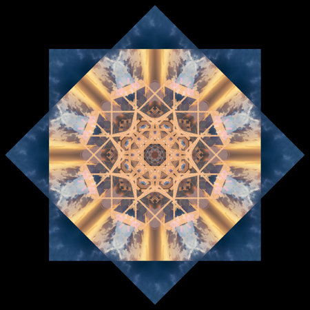Abstract pattern, multi-colored kaleidoscope from photos of modern buildings and housesの写真素材