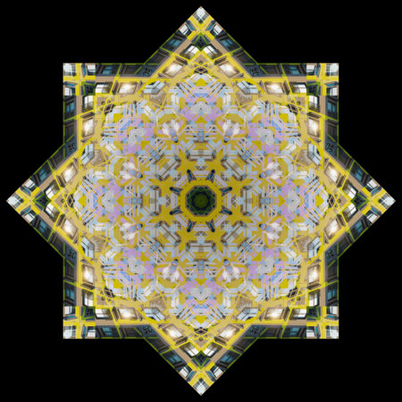 Abstract pattern, multi-colored kaleidoscope from photos modern buildings and housesの写真素材