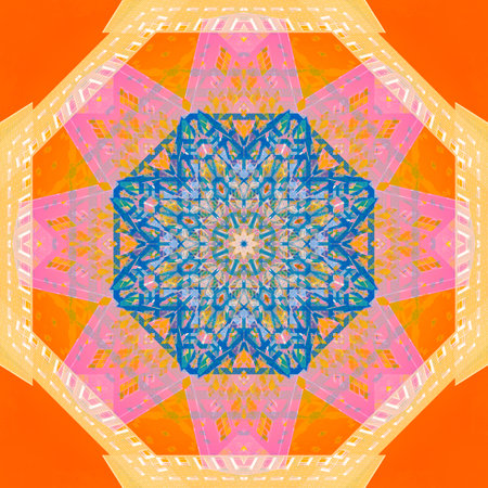 Abstract pattern, multi-colored kaleidoscope from photos modern buildings and houses