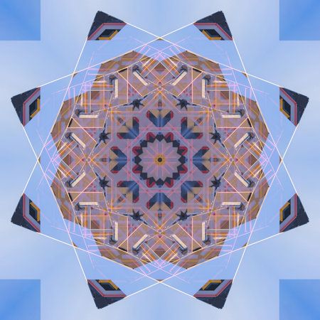 Abstract pattern, multi-colored kaleidoscope from photos modern buildings and housesの写真素材