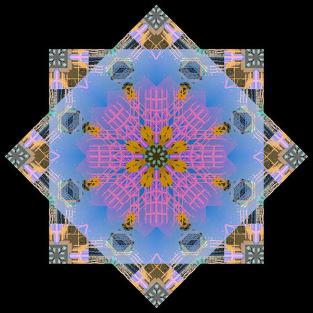 Abstract pattern, multi-colored kaleidoscope from photos modern buildings and housesの写真素材