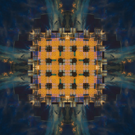 Abstract pattern, multi-colored kaleidoscope from photos modern buildings and housesの写真素材
