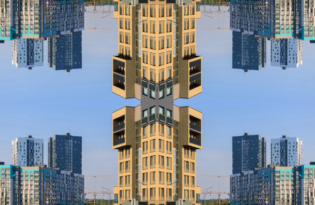 Abstract pattern, multi-colored kaleidoscope from photos modern buildings and houses