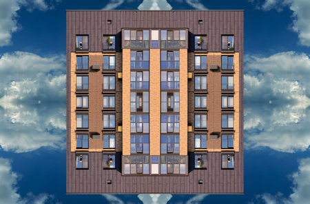 Abstract pattern, multi-colored kaleidoscope from photos modern buildings and housesの写真素材