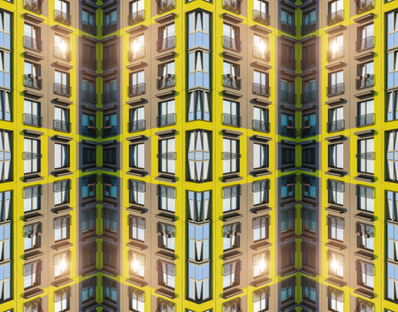 Abstract pattern, multi-colored kaleidoscope from photos modern buildings and housesの写真素材