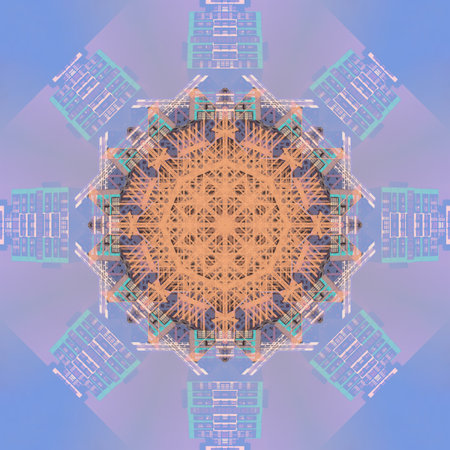 Abstract pattern, multi-colored kaleidoscope from photos modern buildings and housesの写真素材