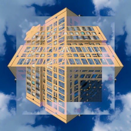 Abstract pattern, multi-colored kaleidoscope from photos modern buildings and houses