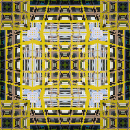 Abstract pattern, multi-colored kaleidoscope from photos modern buildings and houses