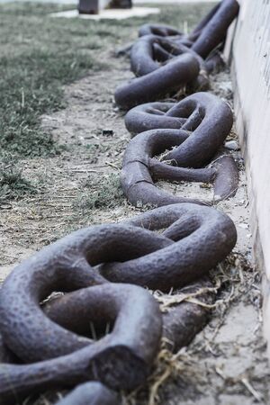Large metal chain and its thick links exposed in Peñíscola, Spainの写真素材