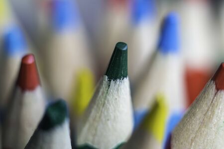 Macro of colored pencils. Multi-colored pens viewed closelyの写真素材